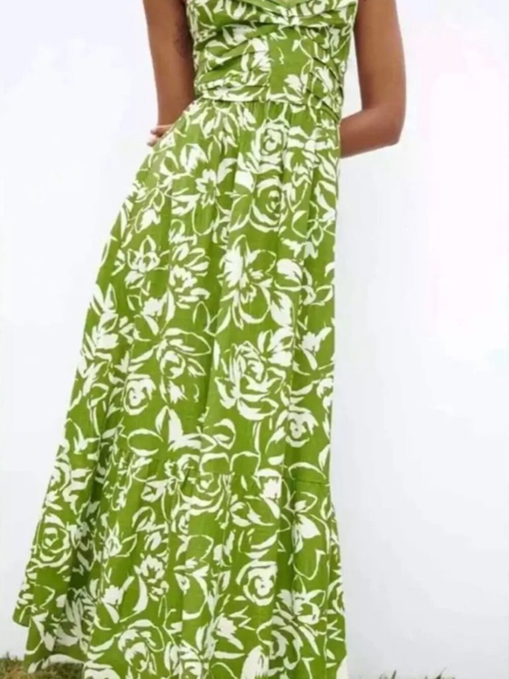 Zara Linen Floral Cutout Maxi Dress — Size XS | Green & White | Worn Once - Picture 2 of 10